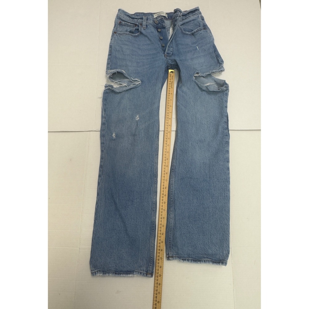 Abercrombie & Fitch 90s Baggy Low Rise Jeans Womens 27 Blue Distressed Grunge - Picture 5 of 9